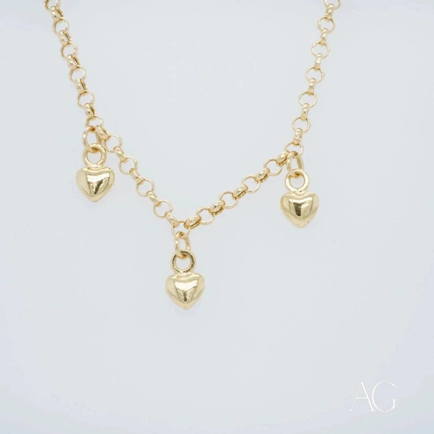 18k Gold Heart Charm Anklet with three heart-shaped charms for elegant style