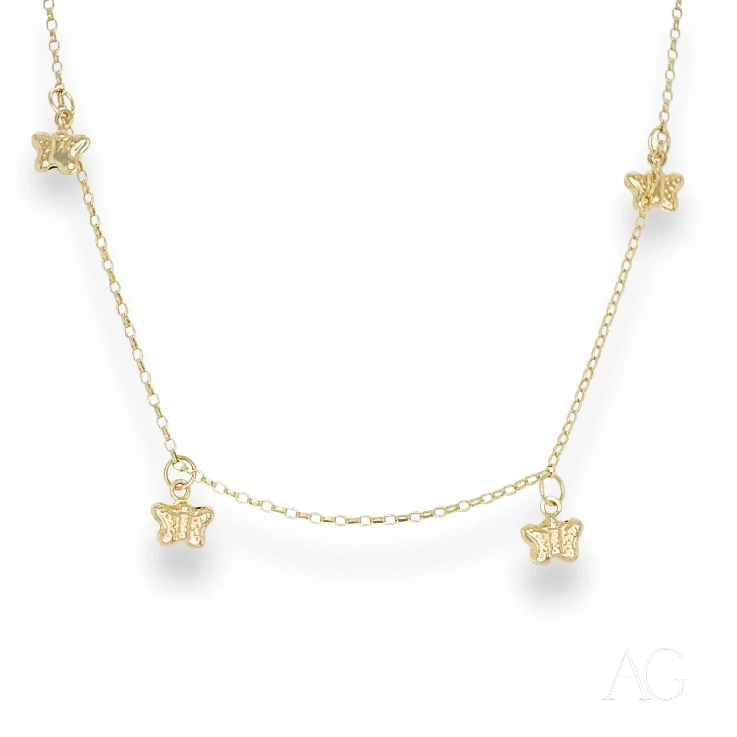 Delicate 18k gold anklet featuring elegant butterfly charms for a stylish touch