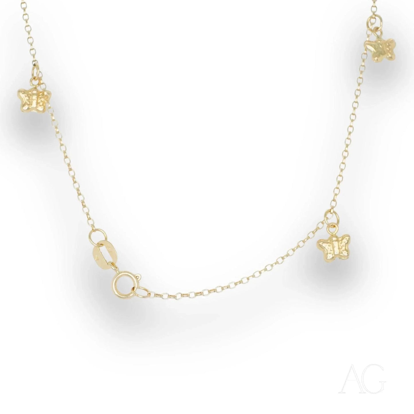 Delicate 18k gold butterfly charm anklet featuring beautiful butterfly charms