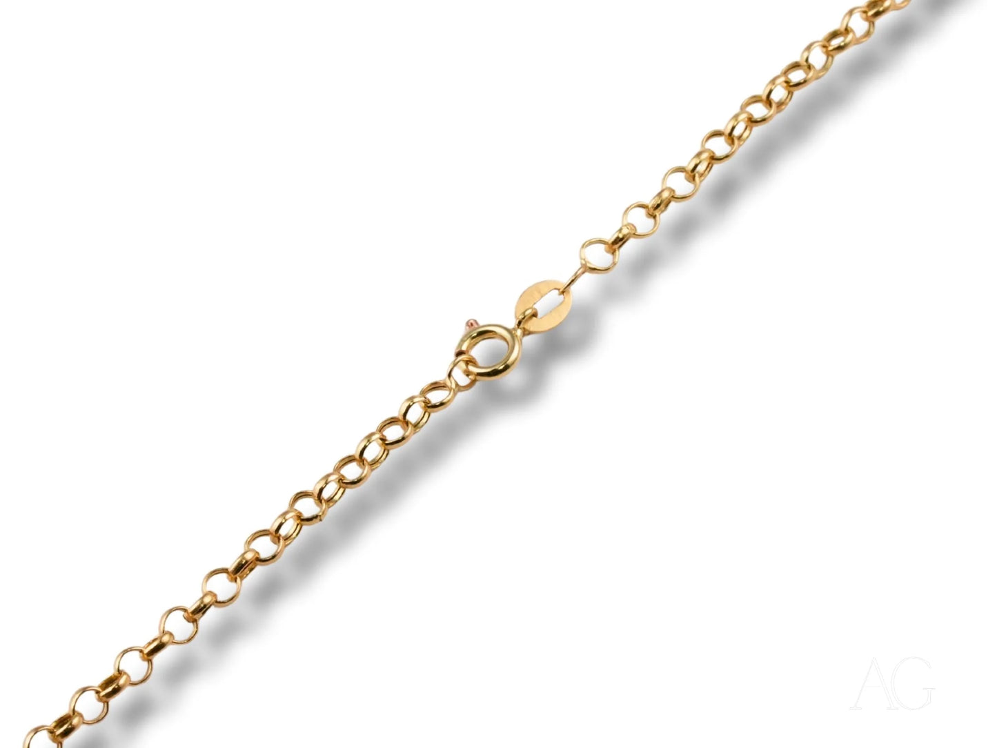 18K solid gold Rolo Chain with clasp, a stylish art gold jewelry piece