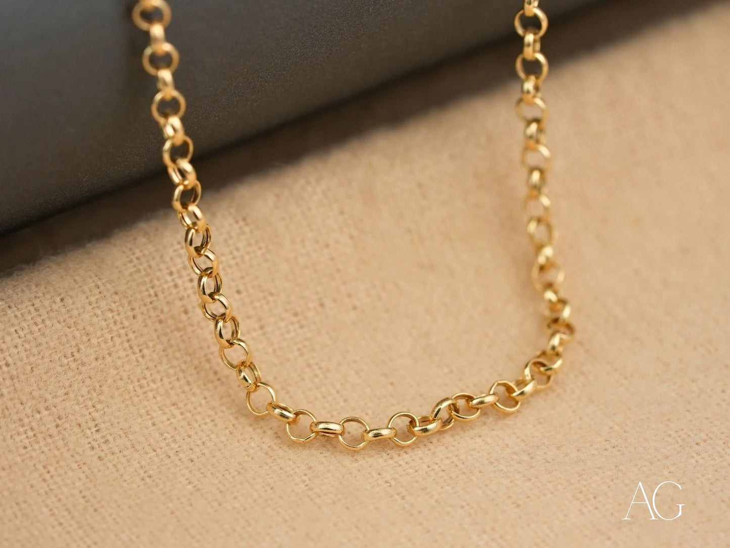 18K solid gold art gold jewelry gold Rolo chain necklace with classic round-link design
