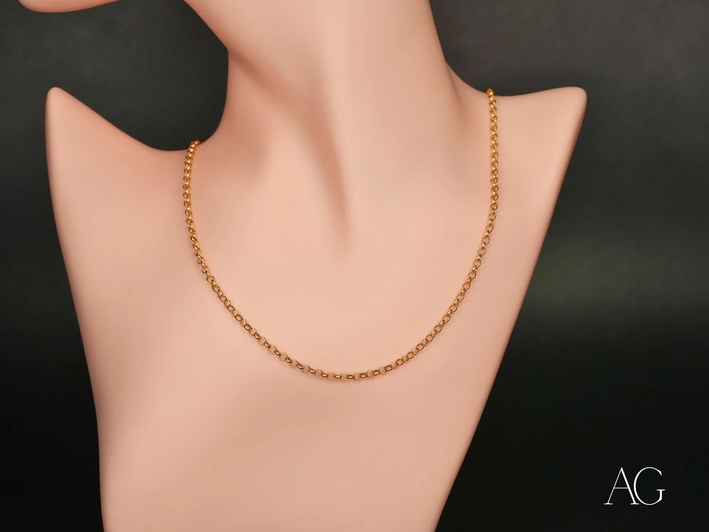 Elegant 18K solid gold Rolo chain necklace, part of Art Gold Jewelry collection