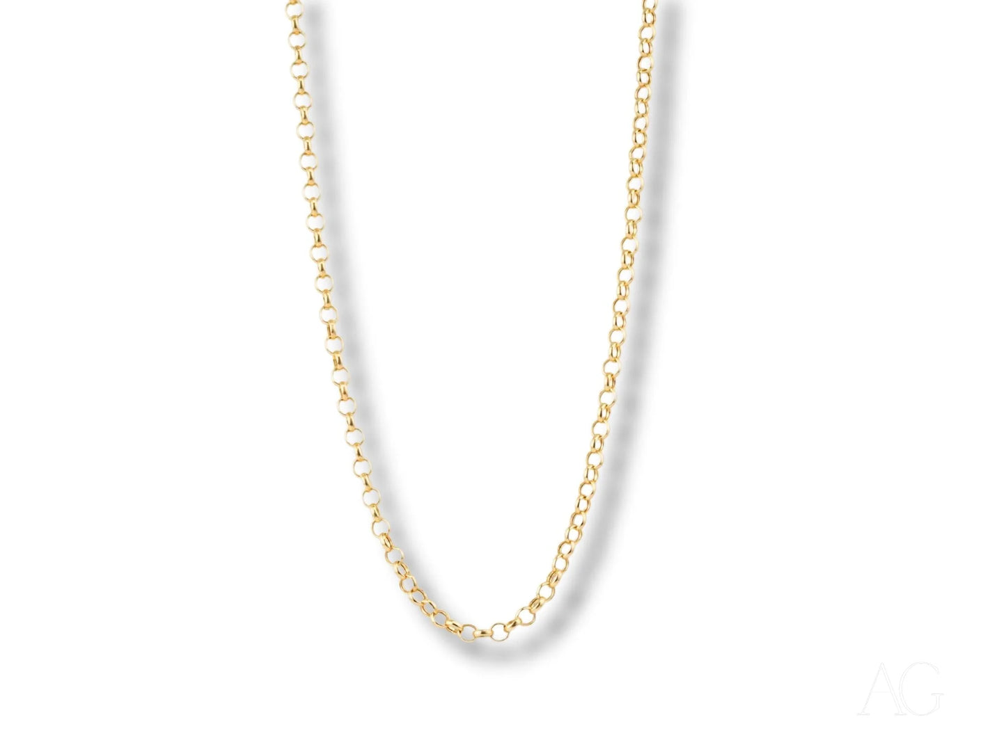 18K Gold Rolo Chain necklace in classic round-link design, art gold jewelry, 18k solid gold