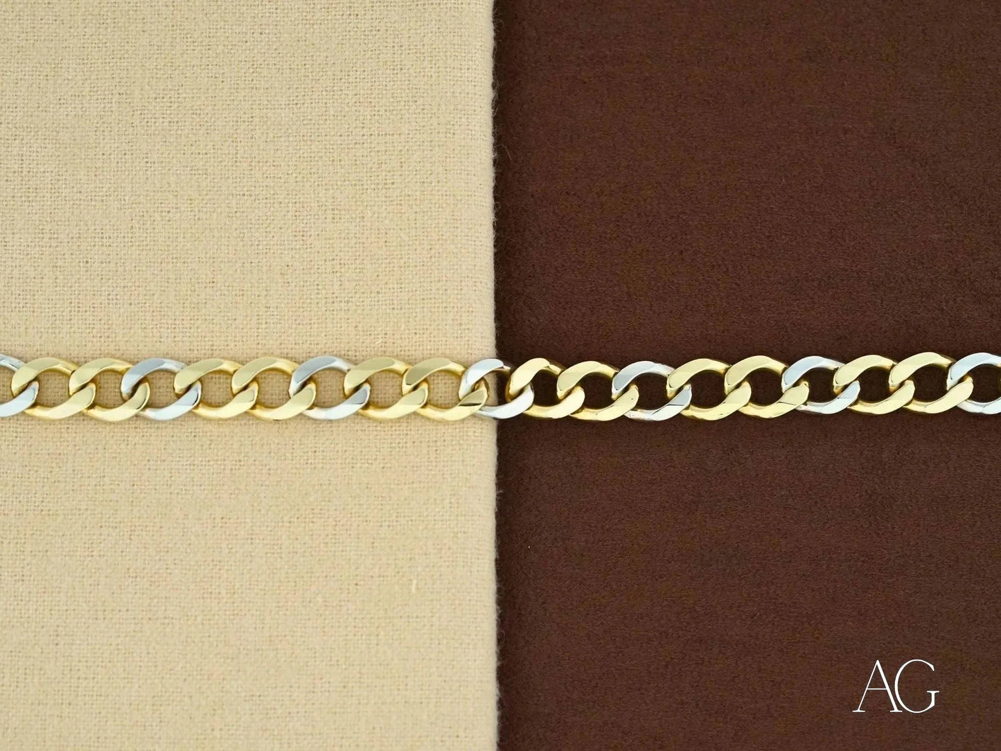 Gold chain necklace on a two-toned background showcasing art gold jewelry elegance
