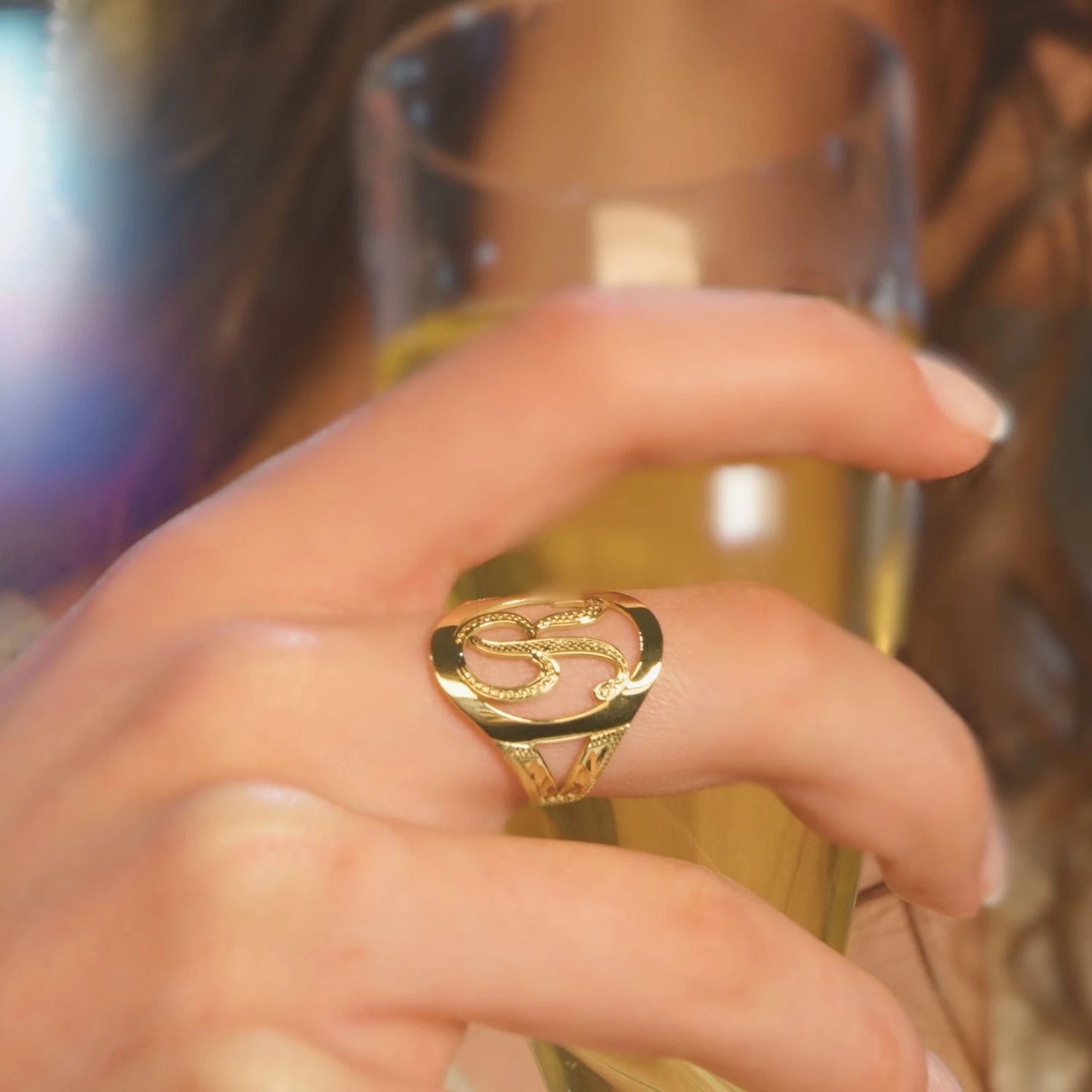 Elegant Personalized Initial Letter Ring Art Gold Jewelry