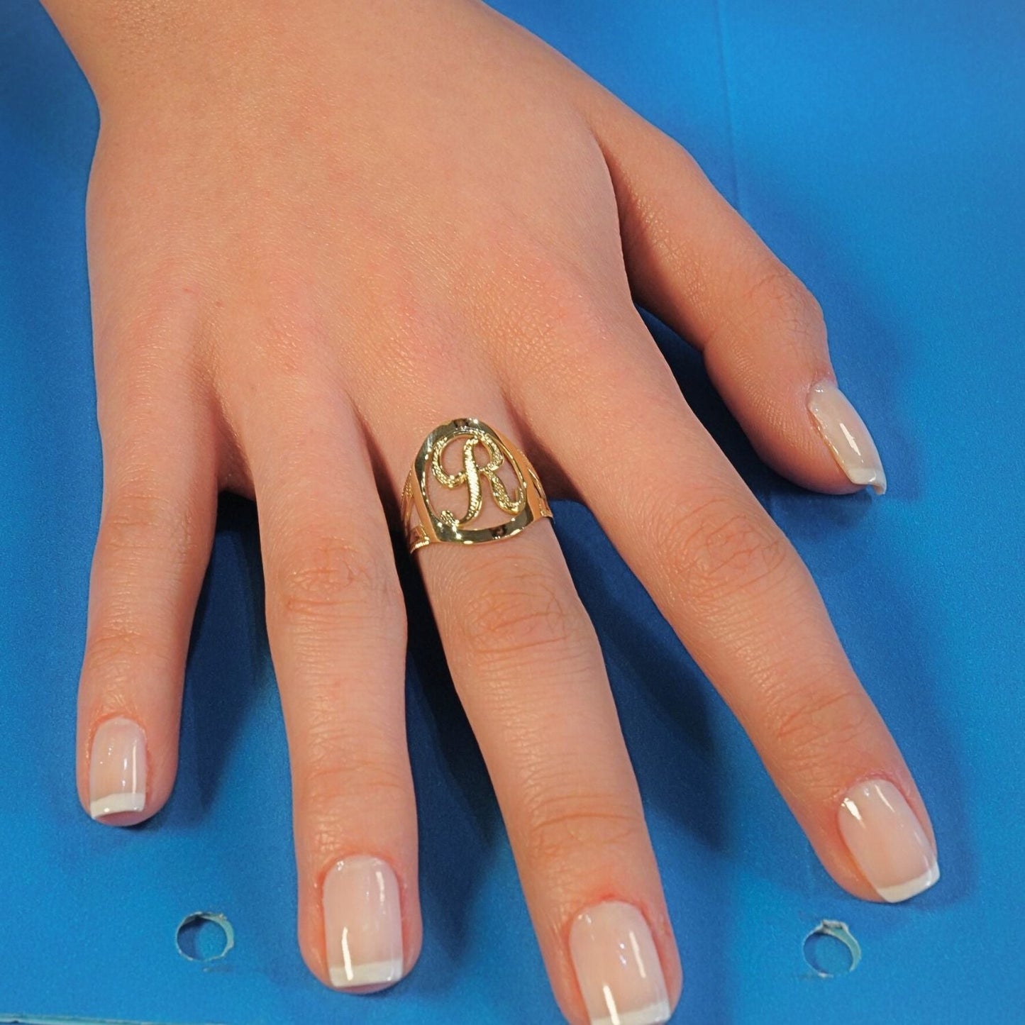 Elegant Personalized Initial Letter Ring Art Gold Jewelry