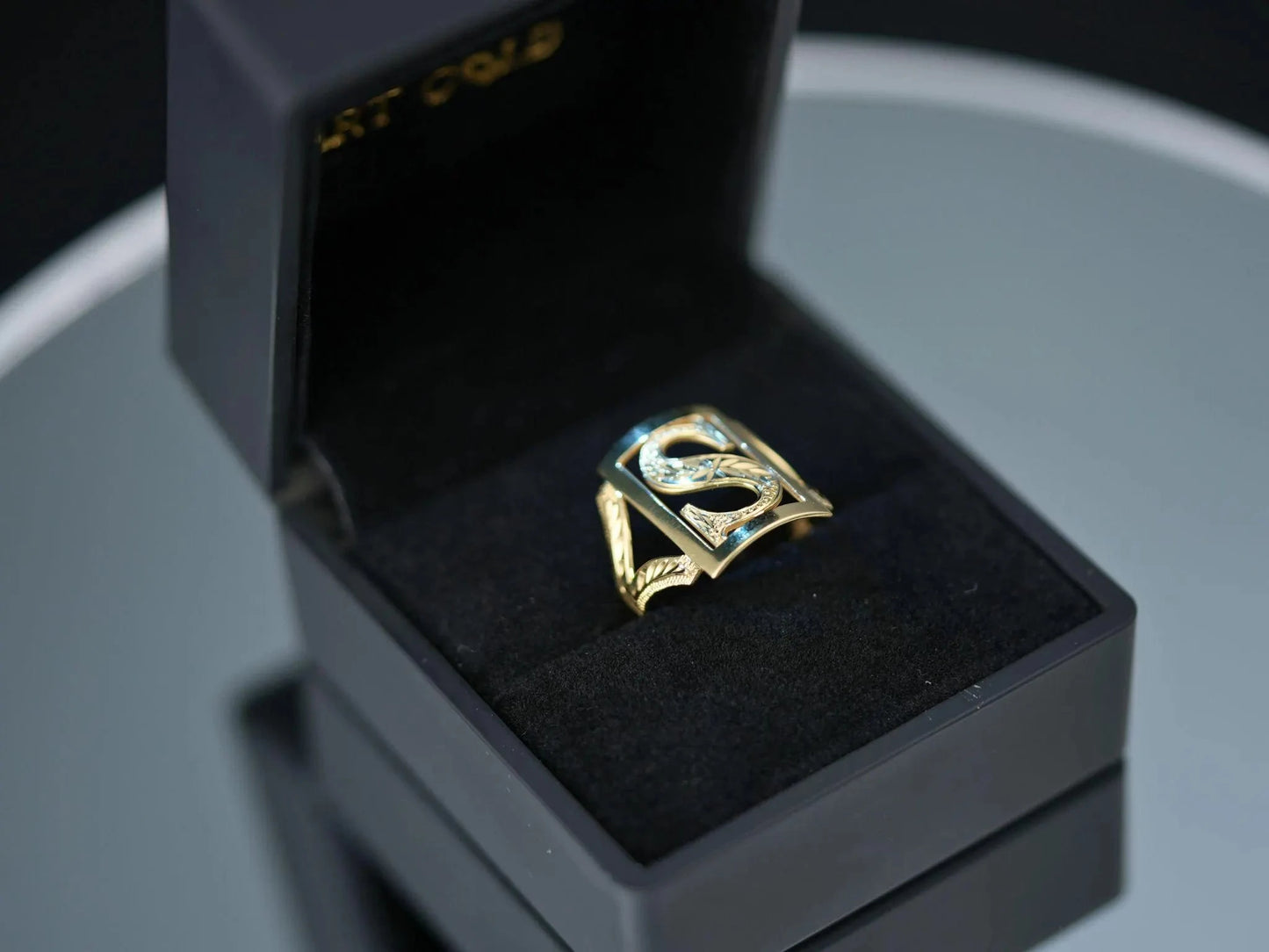 Elegant Personalized Initial Letter Ring Art Gold Jewelry