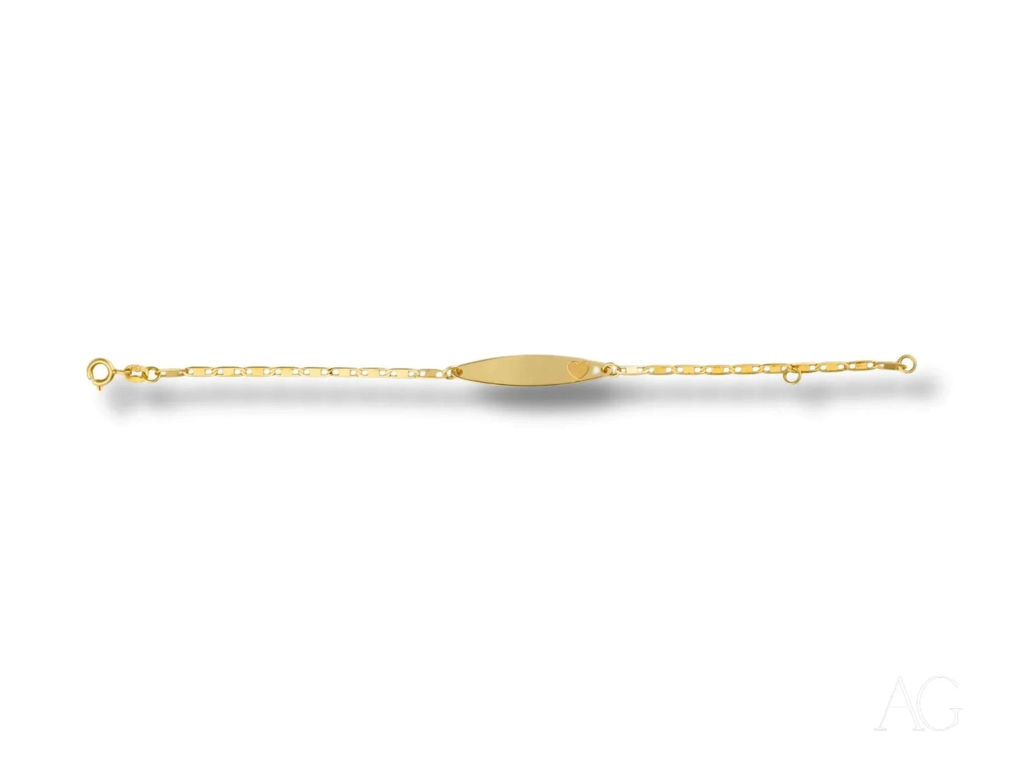 Elegant solid 18k gold kids bracelet with oval plate and delicate chain links