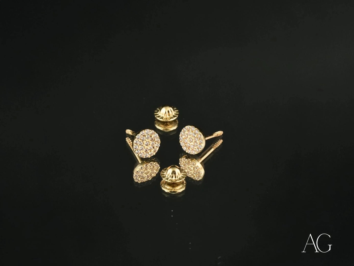 Gold CZ Earrings with diamond accents in certified 18k solid art gold jewelry