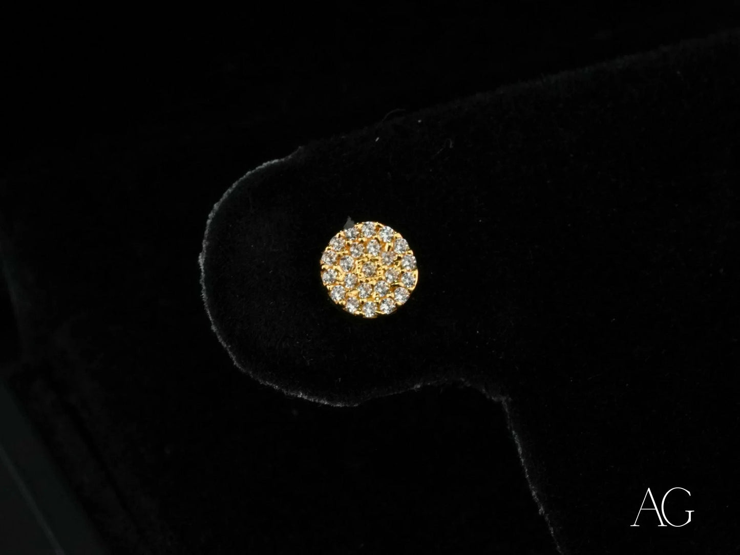 Round diamond cluster earring in Gold CZ Earrings, certified 18k solid art gold jewelry