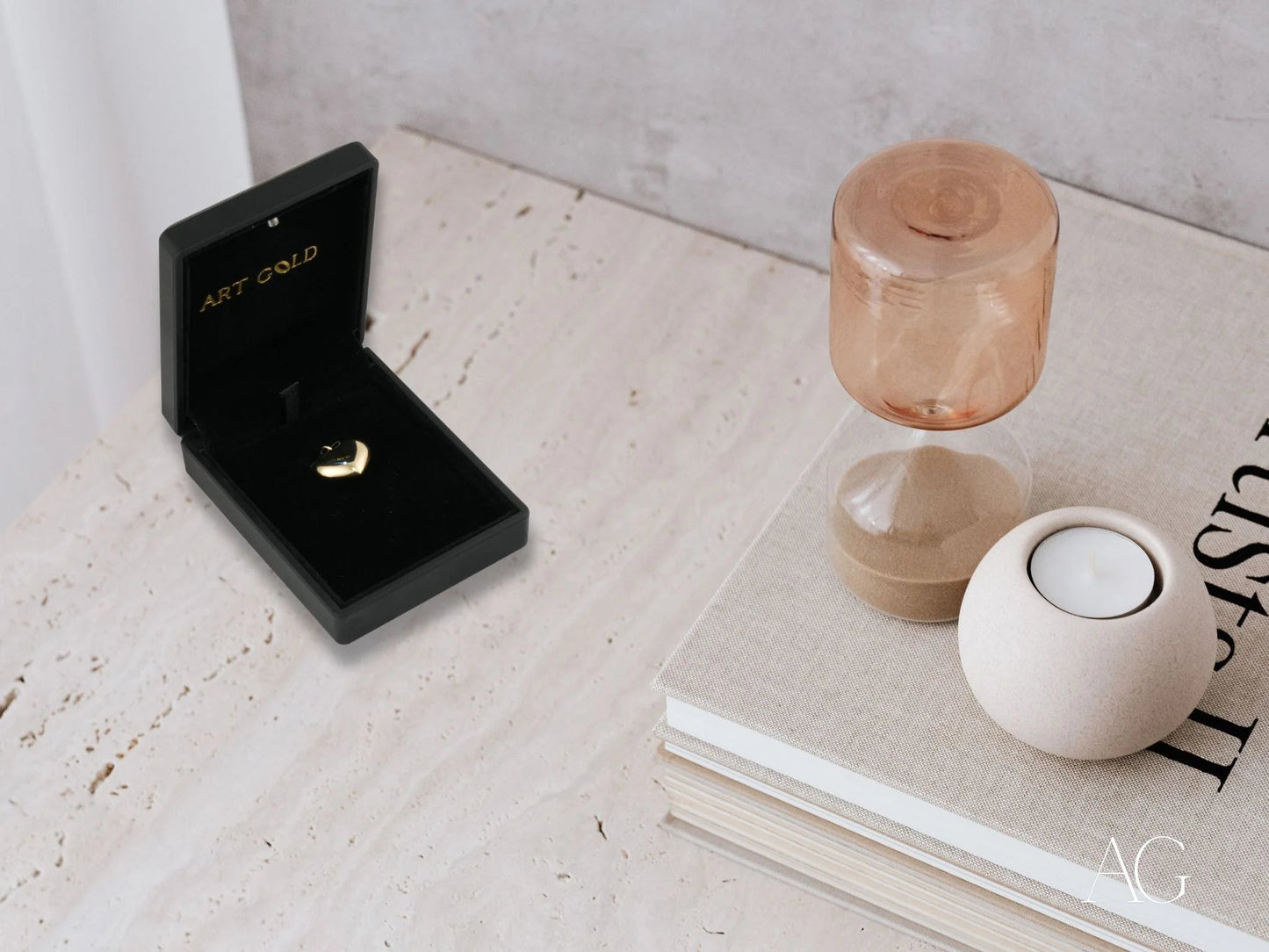 Gold ring in a black jewelry box showcasing the Golden Embrace heart design in 18k gold