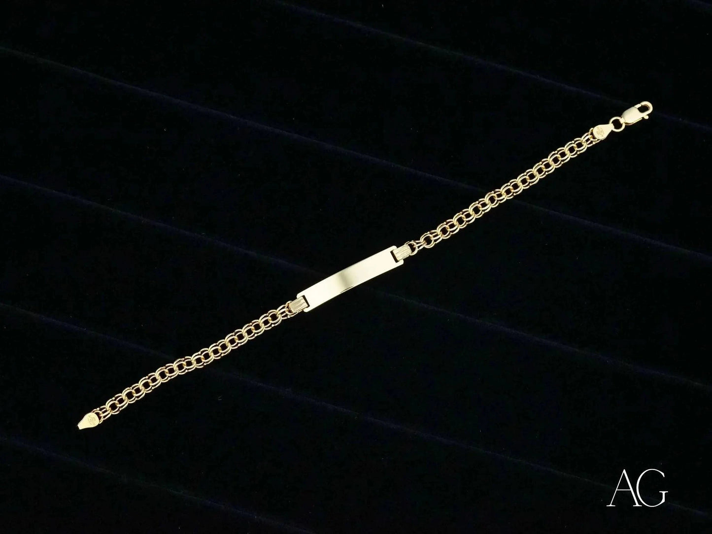 Gold chain bracelet with identification plate in Solid 18k Gold Double Link design