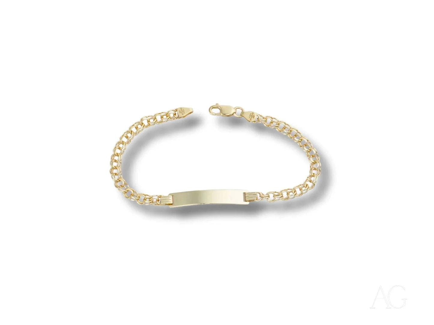 Gold-toned solid 18k gold double link identification bracelet with customizable nameplate