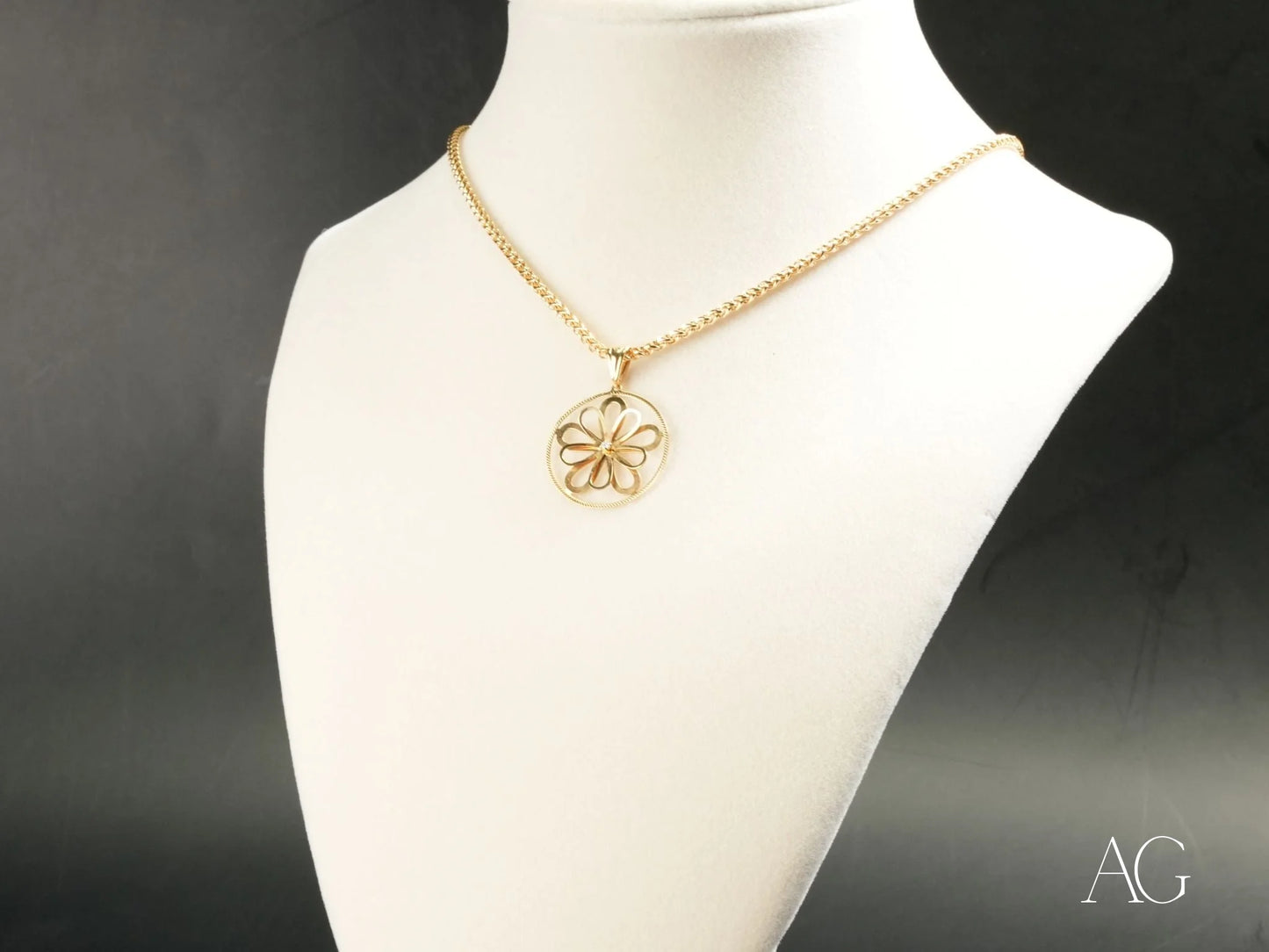 18k gold Blooming Grace flower pendant necklace on a delicate chain