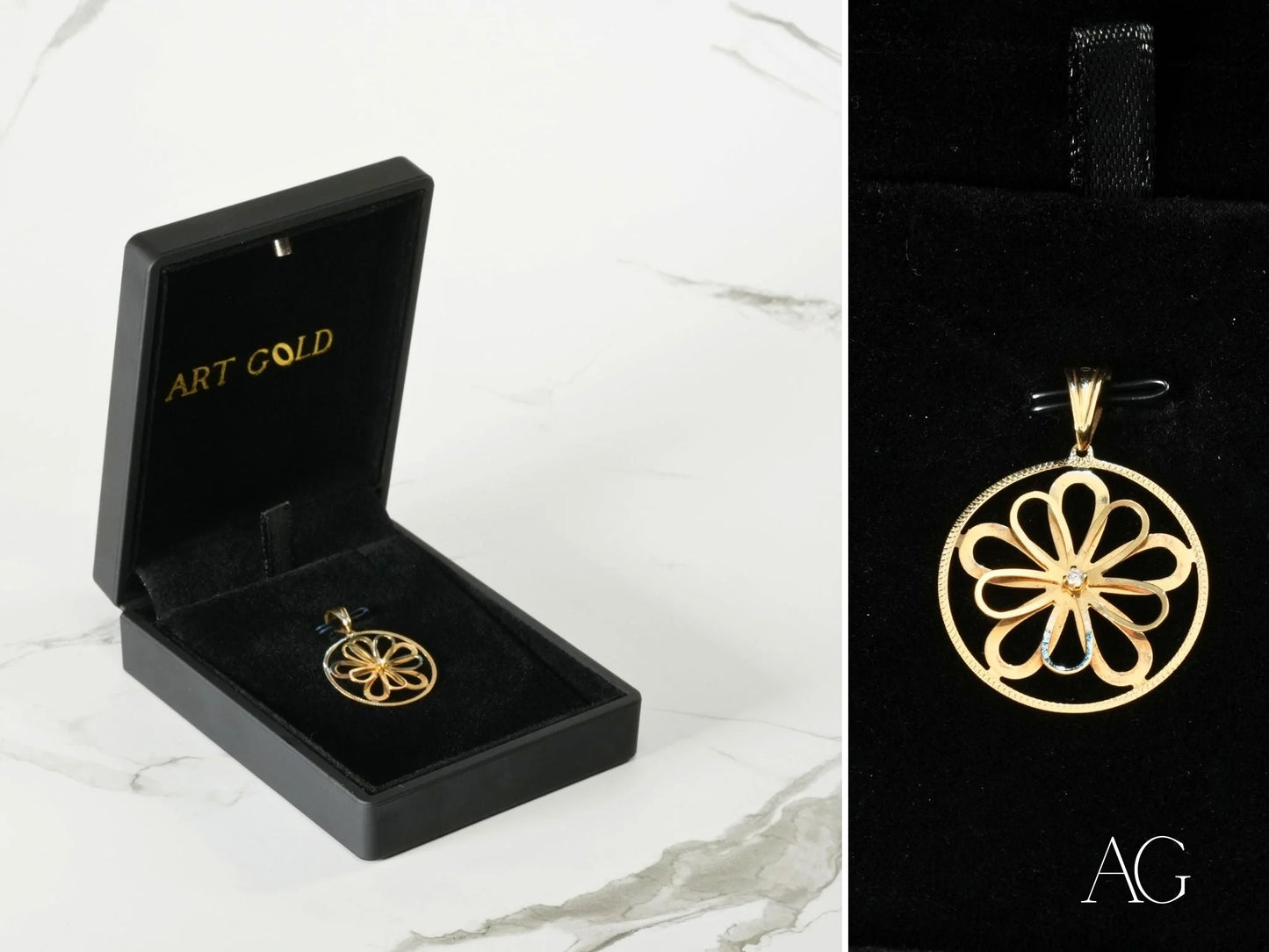 Blooming Grace Flower Pendant in 18k gold featuring a floral open design