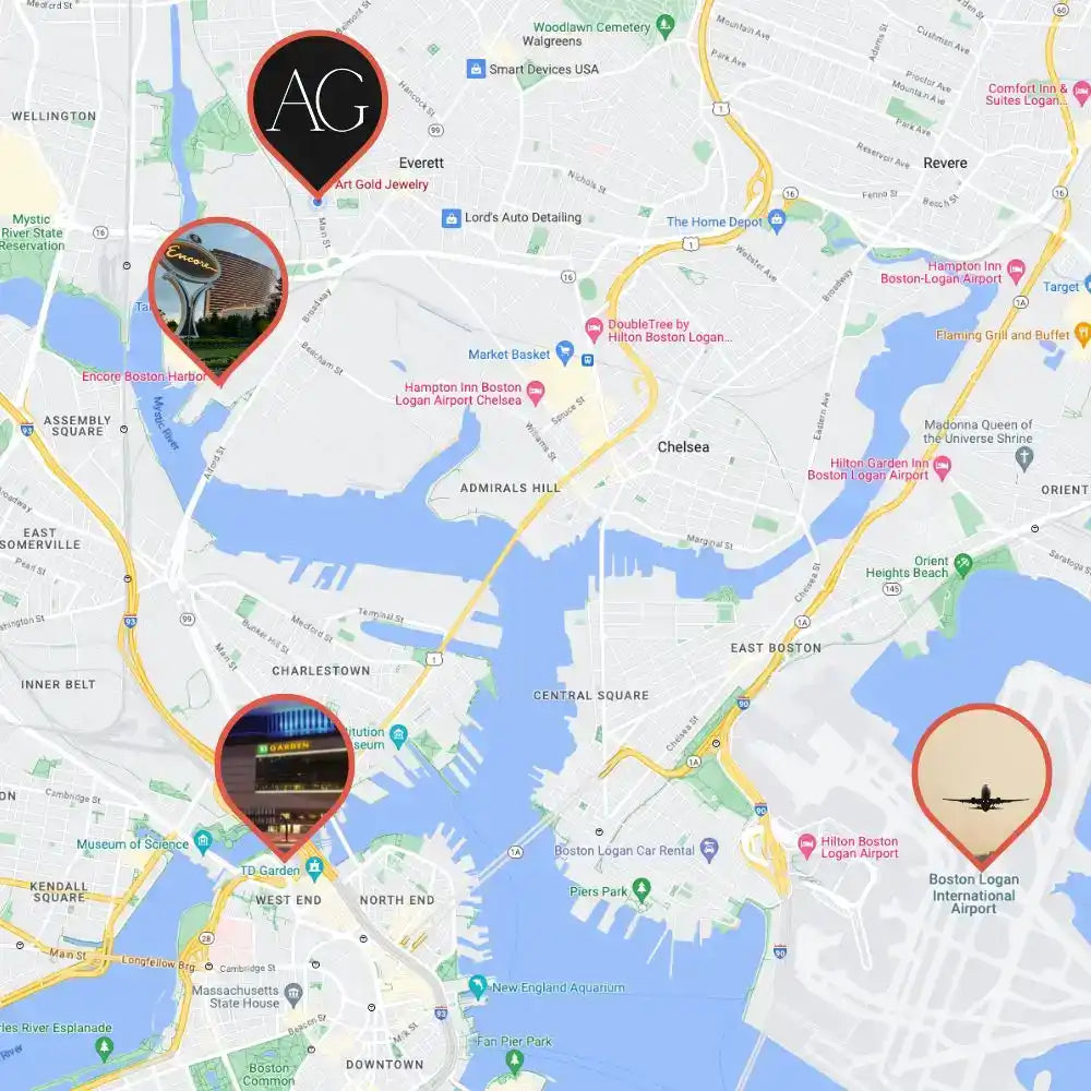 Map view showing multiple location markers around a waterway.