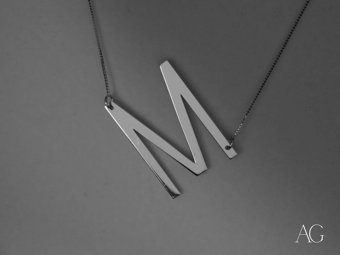 Silver initial letter pendant necklace with box chain, personalized letter pendant