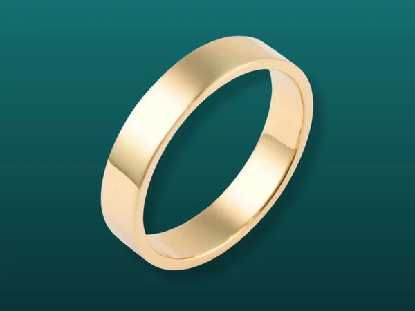 Polished gold wedding band.