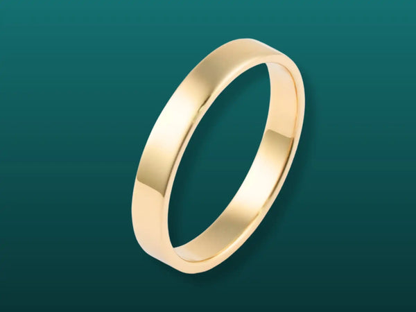 Polished gold wedding band.