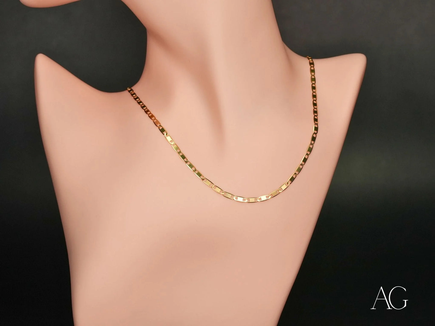 Elegant 18K Solid Gold Piastrine Chain Necklace for women and men