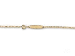 Delicate 18k gold kid’s ID bracelet with flower motif and spring ring lock charm