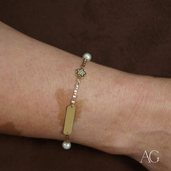 Delicate 18k Gold ID Bracelet with Pearls and Cubic Zirconia - Perfect Gift for Kids