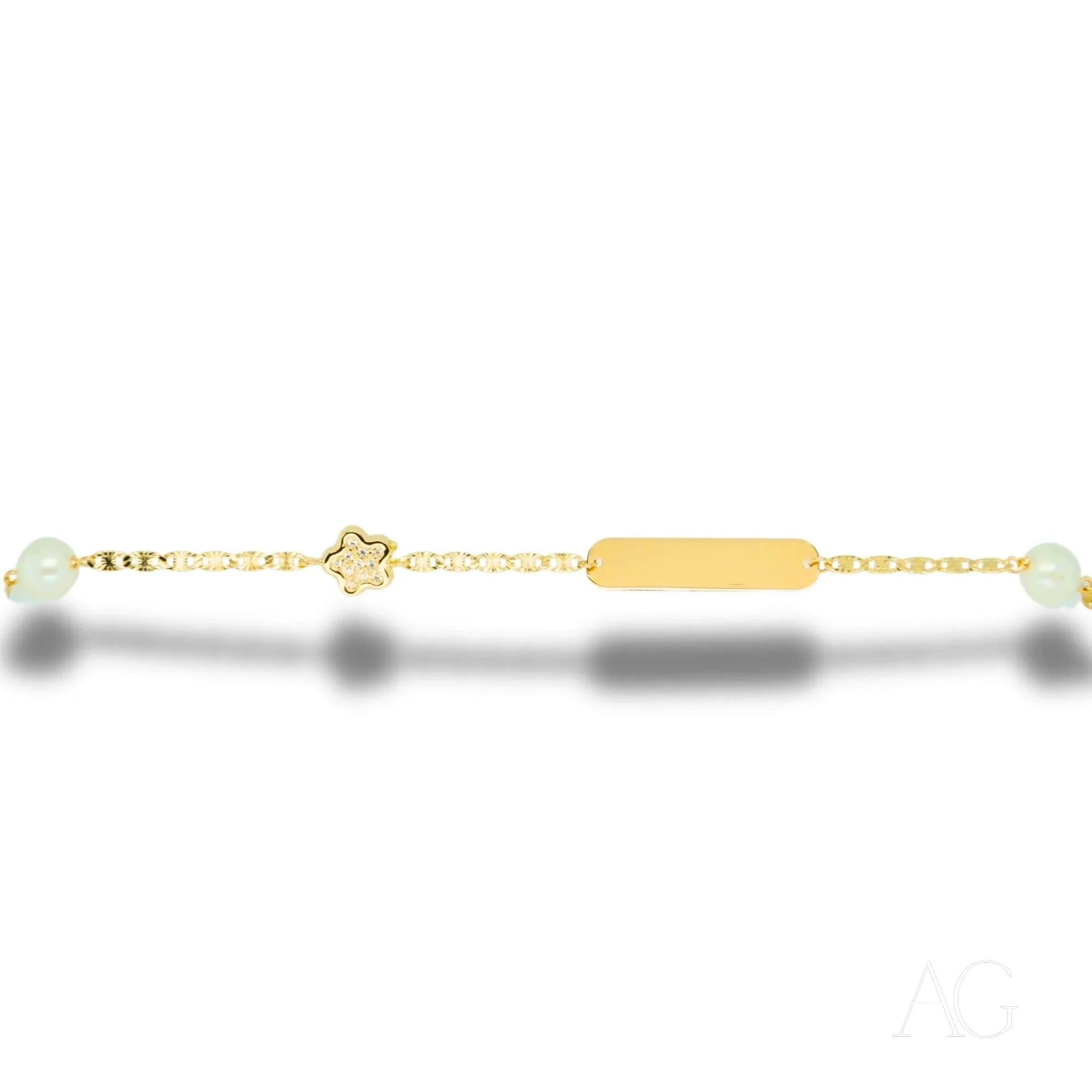 Delicate 18k Gold ID Bracelet with Star Charm and Cubic Zirconia for Children