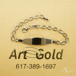 Silver chain bracelet featuring a flat identification plate for 18k Gold ID Bracelet