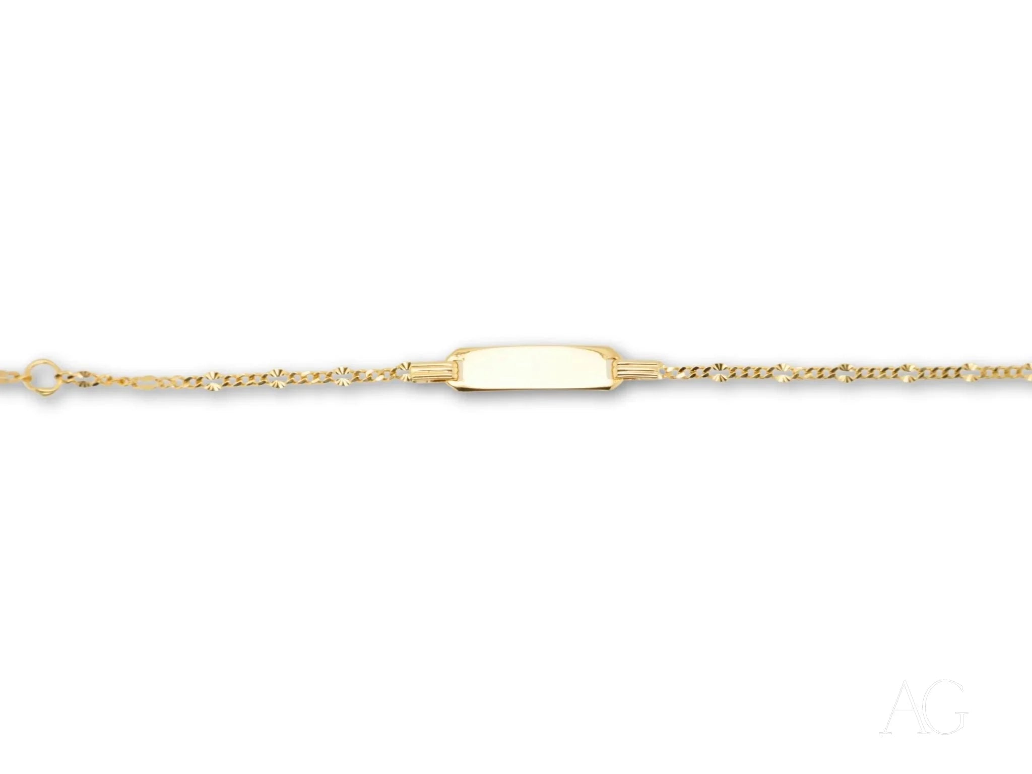 Delicate 18k Gold Personalized Kid’s ID Bracelet with Spring Ring Lock and Rectangular Plate