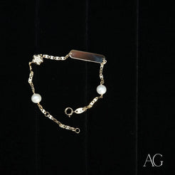 Delicate 18k Gold ID Bracelet with Cubic Zirconia and Pearls for Little Ones