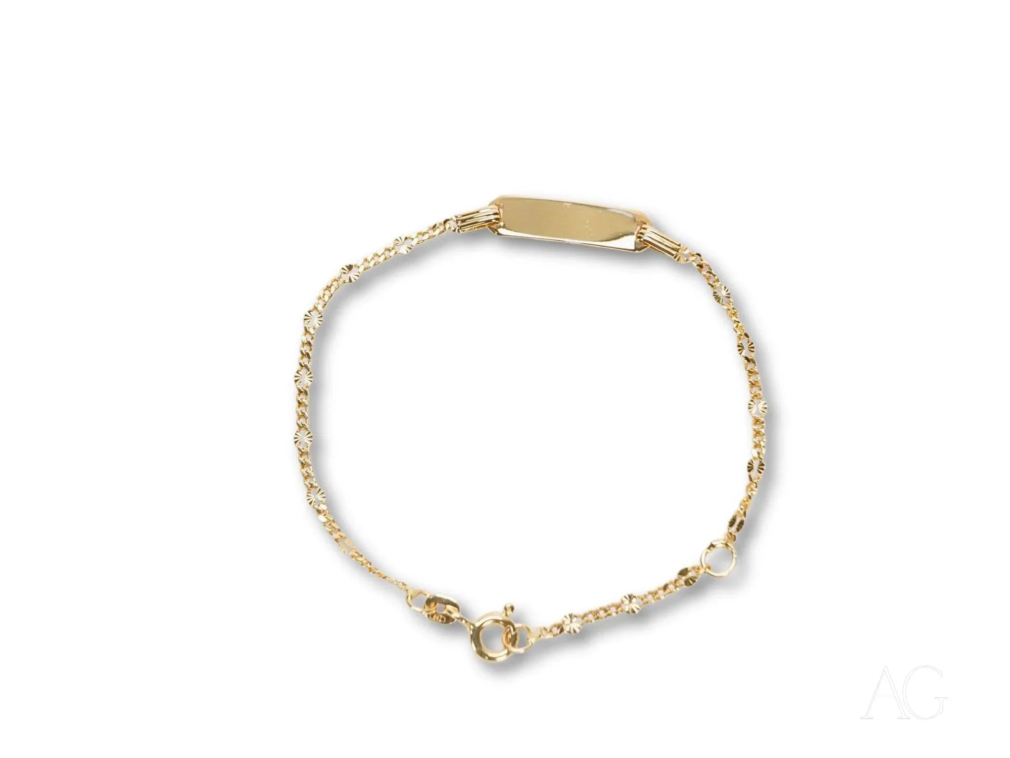 Delicate 18k Gold Personalized Kid’s ID Bracelet with Spring Ring Lock and Chain Links