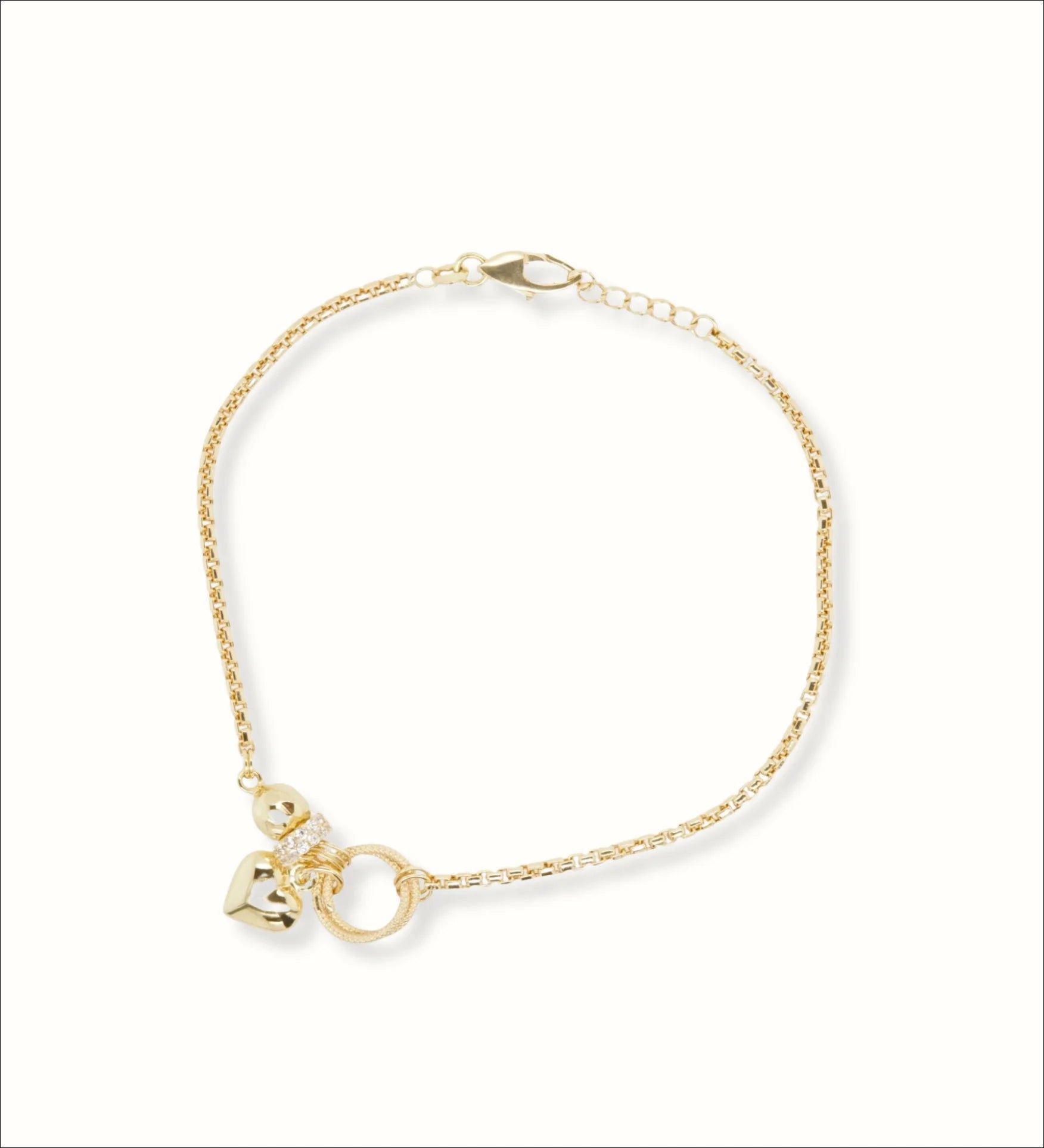18k Bracelet with Little Heart and Ring Adorned Zirconia
