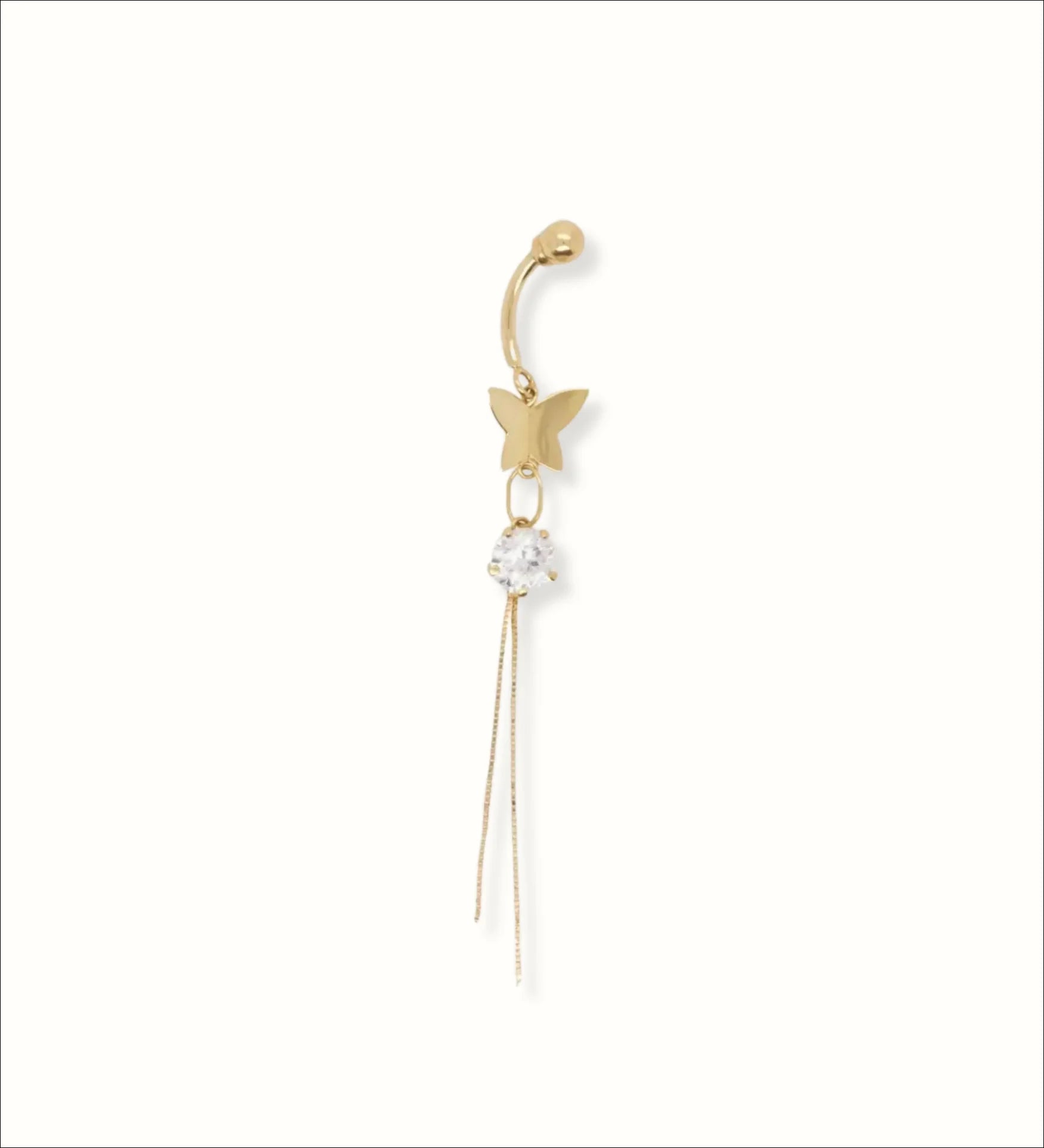 18k Gold Bellybutton Piercing with Cubic Zirconia Butterfly