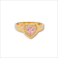 Romantic 18k gold heart ring with pink cz - white cz