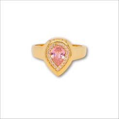 Pink cz and white czs 18k gold pear ring | Rings