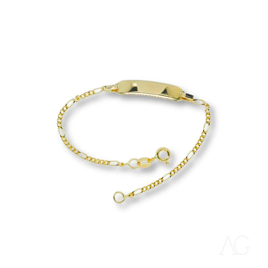Gold chain bracelet with flat plate in 18k gold personalized ID bracelet, timeless elegance