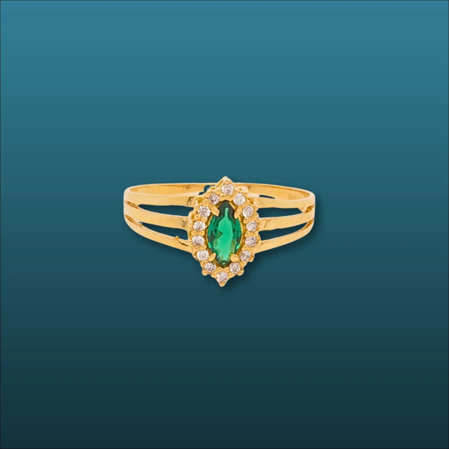 Luxurious 18k gold marquise green ring | Rings