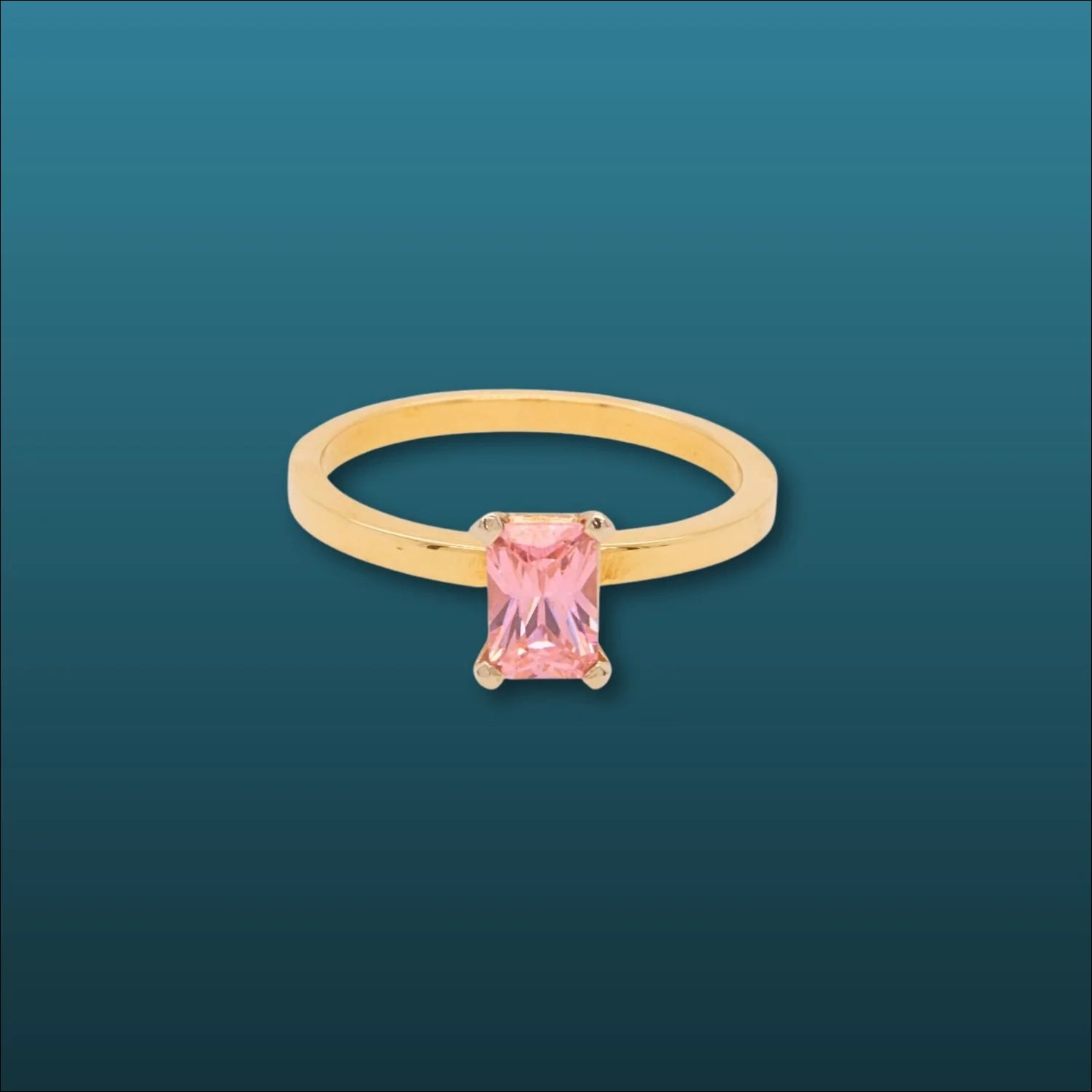 Pink rectangular 18k gold cz ring | Rings