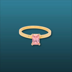 Pink rectangular 18k gold cz ring | Rings