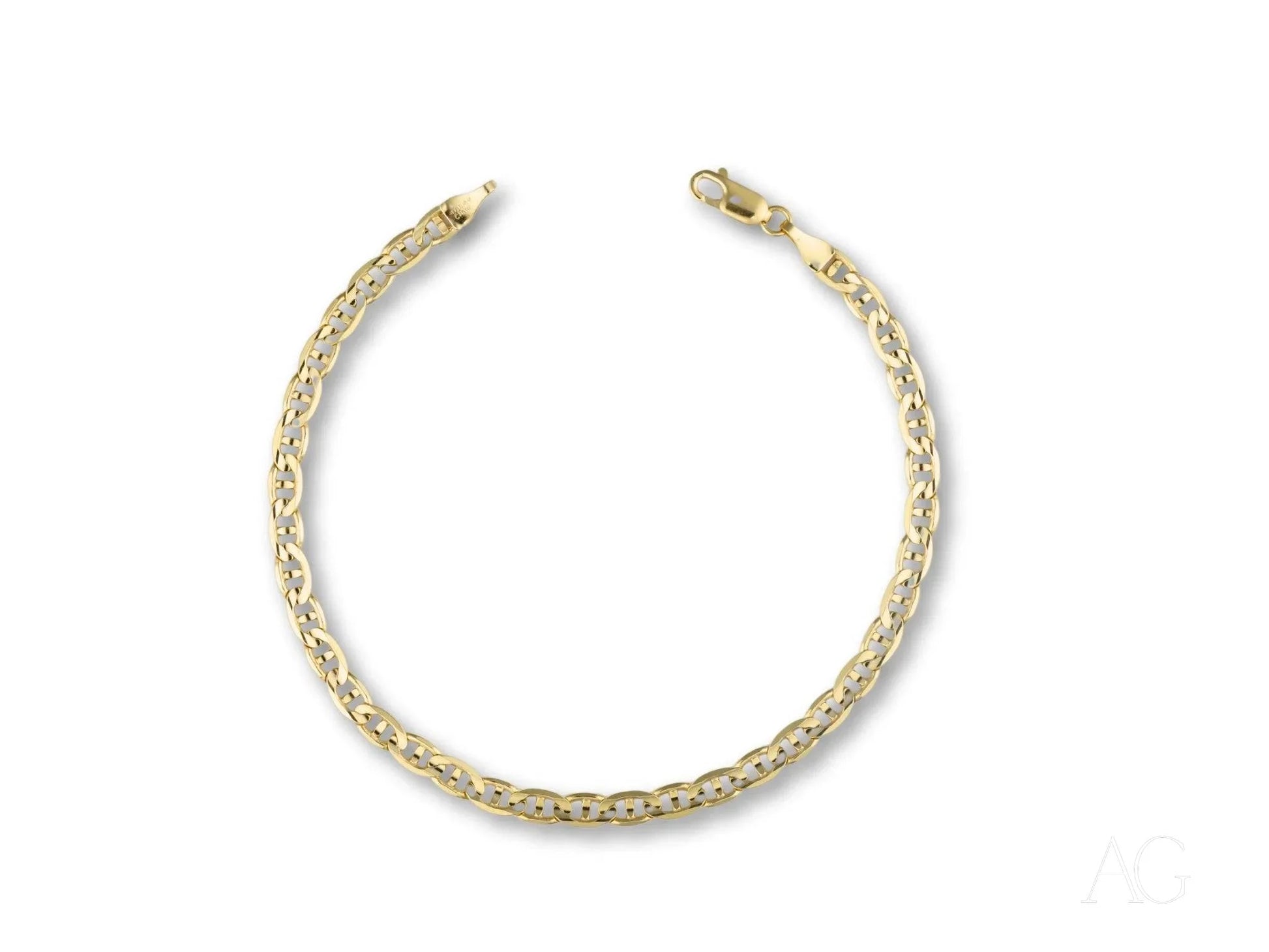 Gold-toned braided metal bracelet with open ends and navy link pattern in 18k solid gold