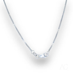 Delicate silver chain necklace with clasp, part of an 18k white gold box anklet