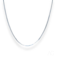 Silver chain necklace featuring a delicate box link design in 18k white gold