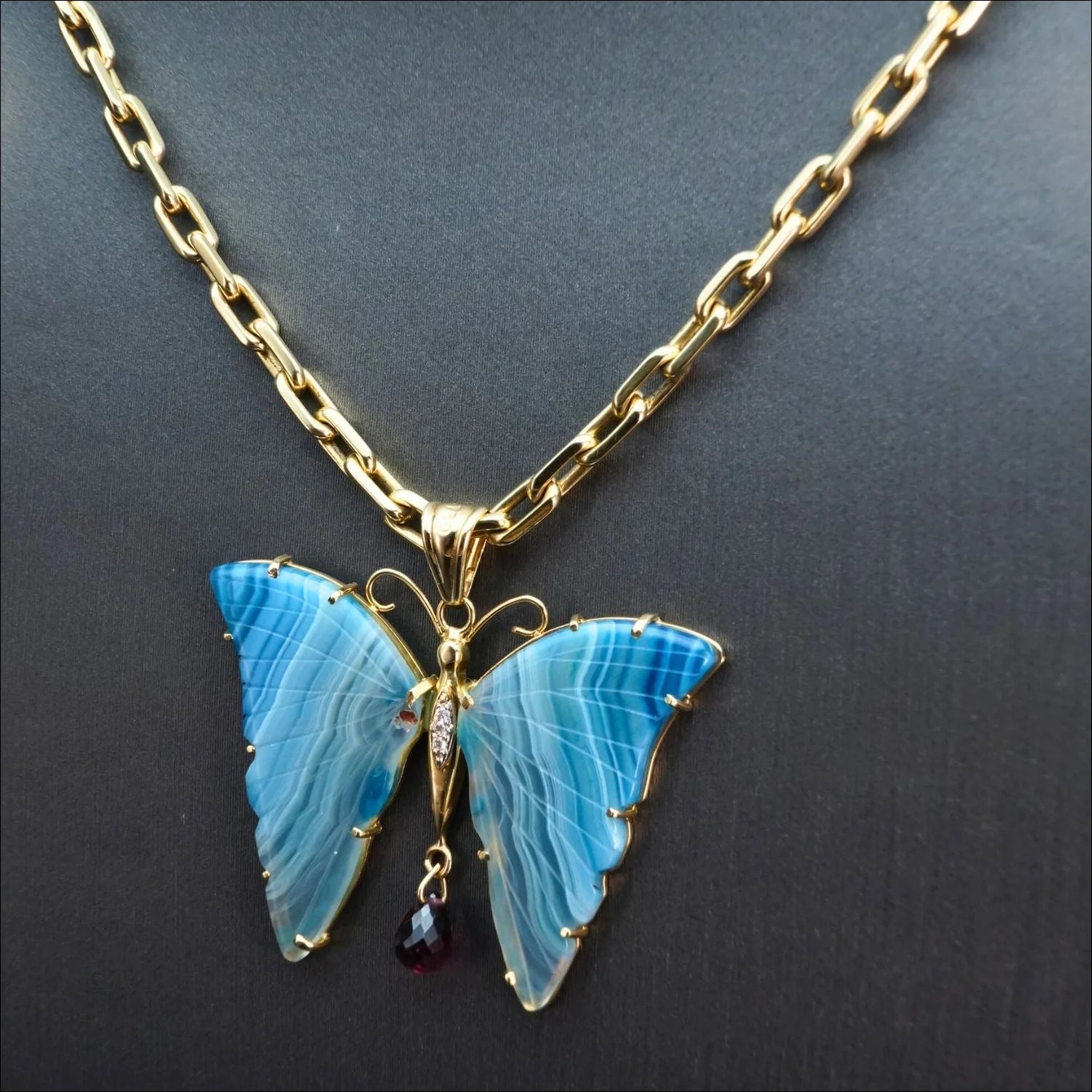 Exquisite Butterfly Pendant with Agate & Diamonds | Home