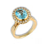 Custom Made Ring in 18k Gold featuring round Blue Topaz and Diamonds