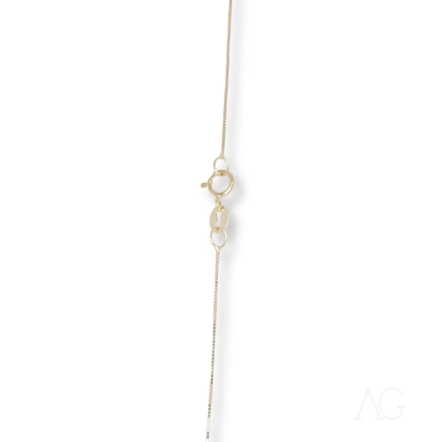 Delicate 14k gold box chain necklace with interlocking geometric shapes
