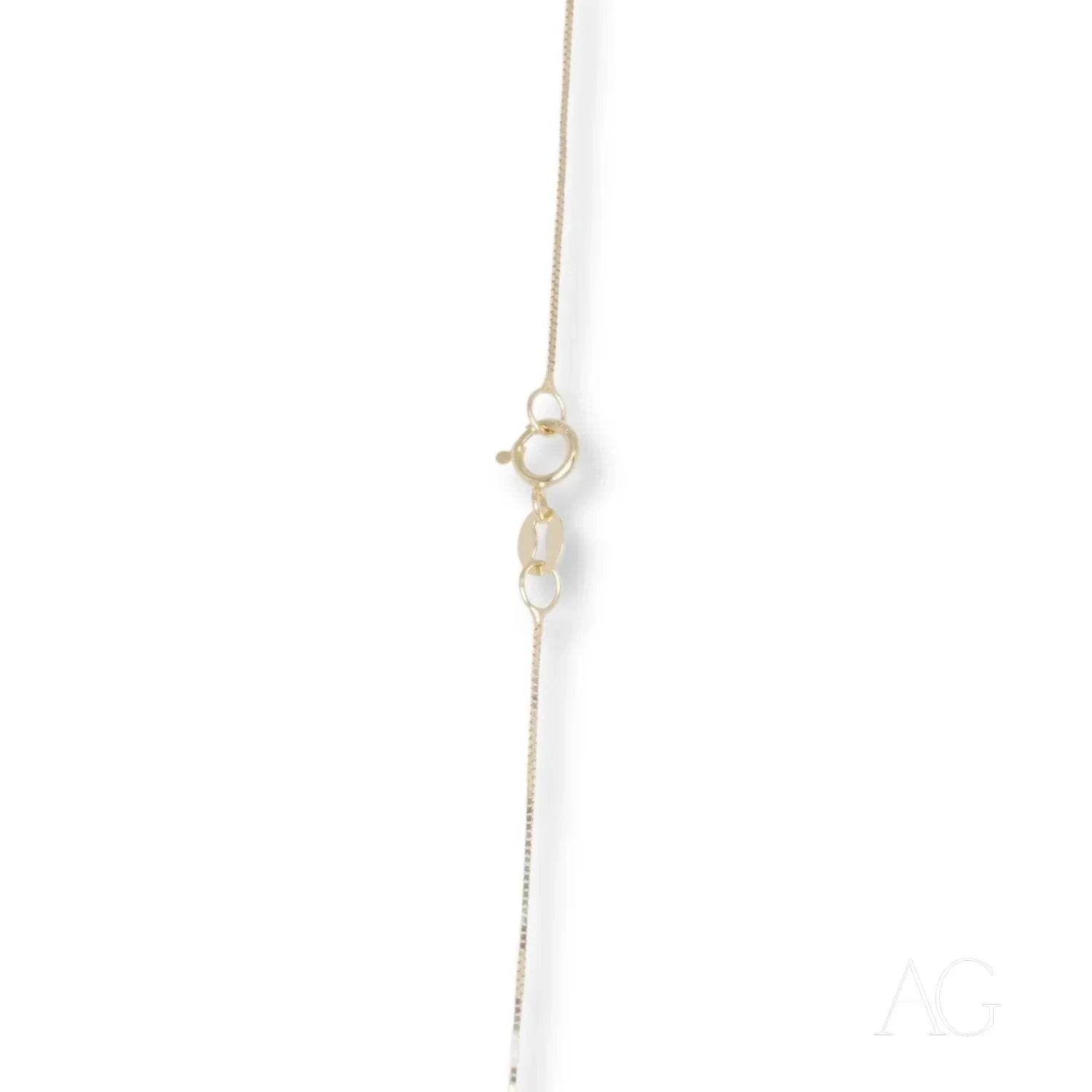 Delicate 14k gold box chain necklace with interlocking geometric shapes