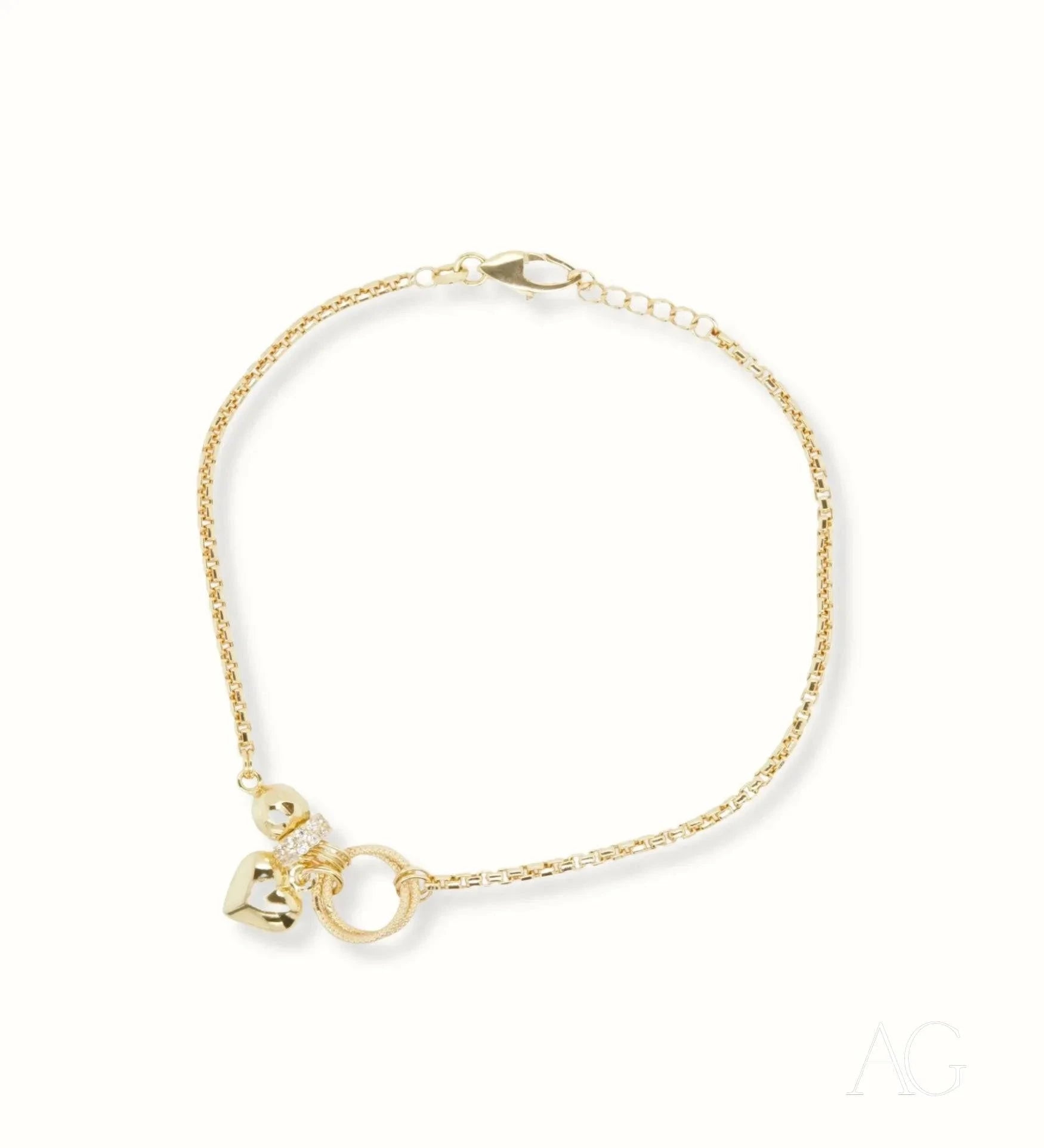 Delicate 18k gold bracelet with a charm and number 20 pendant in gold jewelry