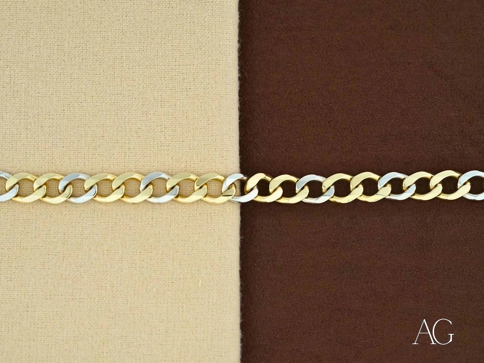 Gold chain necklace on a two-toned background showcasing art gold jewelry elegance