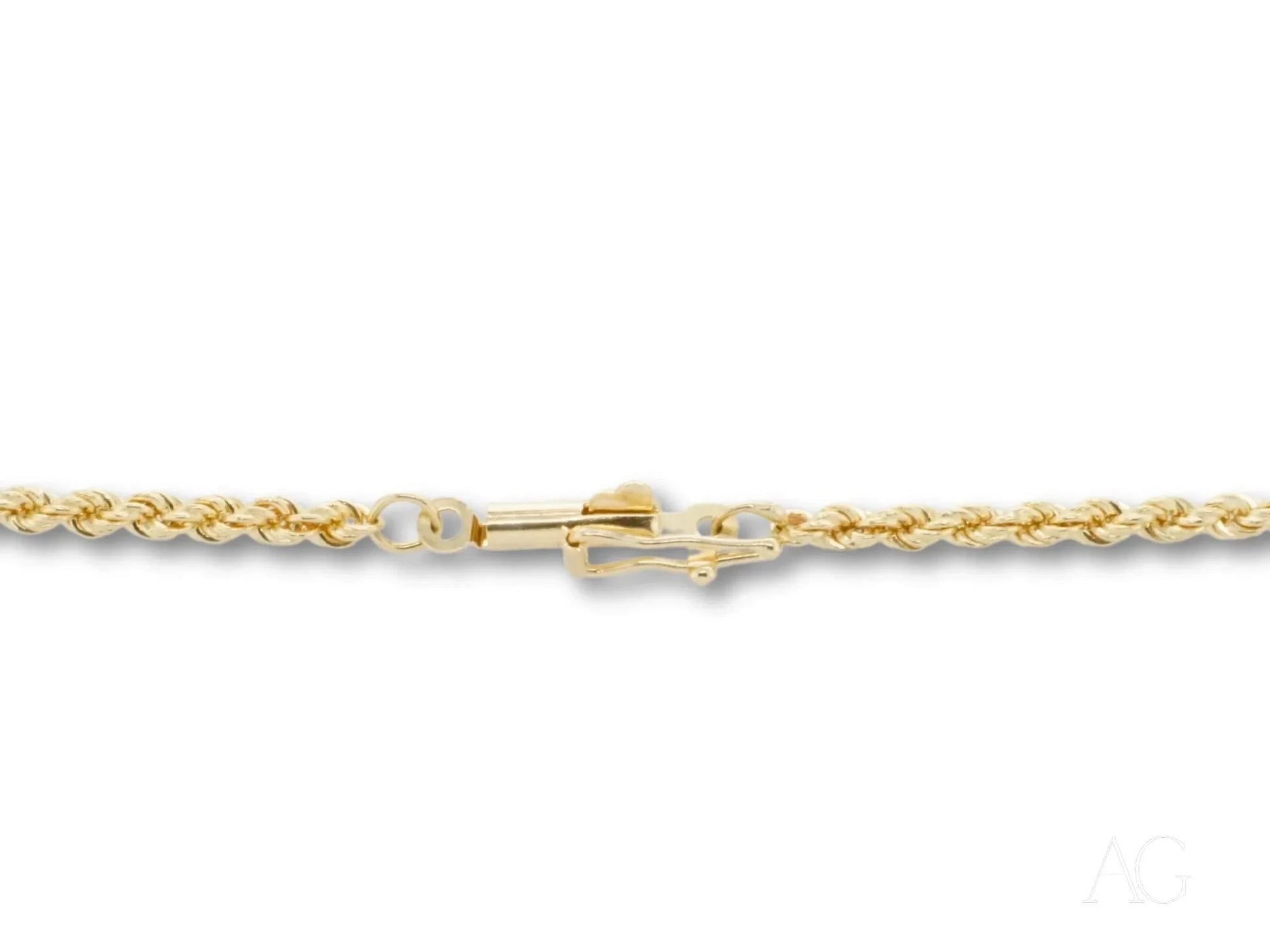 Elegant 14k gold rope chain necklace with a secure barrel lock clasp