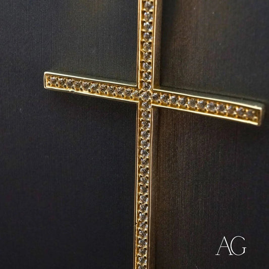 Elegant 18k Gold Cross adorned with gemstones for a stunning religious piece